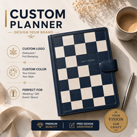 Carnet de notes LABON personnalisé A5 en cuir PU à carreaux marine avec 6 anneaux et fermeture magnétique, pages intérieures pour marque