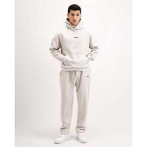 Sweat à capuche essentiel personnalisé gris cendré clair taille XXS 100% coton French Terry lavage enzymatique broderie 3D sérigraphie - Product Image 3