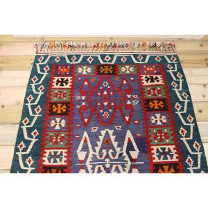 Alfombra Turca Decorativa de 3.8x5.5 pies, Alfombra Vintage, Alfombra Persa de Lana Azul y Roja - Product Image 3