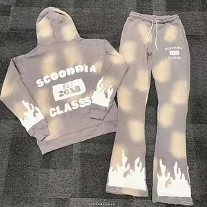 Personalizado Ecológico Invierno 3D Puff Impreso Street Wear Full Zip Hoodie Jogger Pantalones de chándal Sólido Ácido Lavado Recortado Fleece - Product Image 5