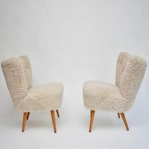 Fauteuil lounge de style mid-century haut de gamme suédois, fauteuil de détente artisanal en fourrure de mouton capitonnée - Product Image 2