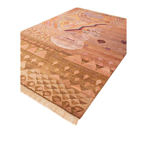 Alfombras Manchaha de Lana y Seda de Bambú con Patrón Abstracto Rojo y Naranja, Anudadas a Mano para Uso Doméstico - Alfombras Jaipur US-Les-2681 - Product Image 2