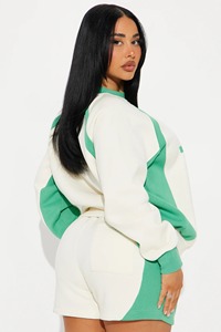 Personnalisé de haute qualité vierge 100% coton polaire côtelé col rond couleur bloc rayé Varsity femmes surdimensionné sweat-shirt à col rond - Product Image 6