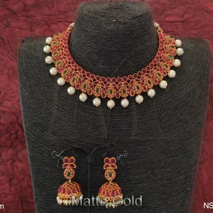 Collar antiguo chapado Matta de piedra Kemp verde Rani - Product Image 1