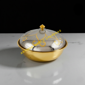 Olla Caliente de Acero Inoxidable de Lujo con Tapa de Filigrana Dorada, Calentador de Alimentos Aislado, Cazuela para Servir en la Mesa, Tazón para Servir - Product Image 3