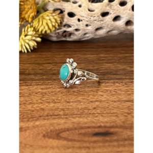 Navajo Handmade Fine Jewelry <b>Statement</b> <b>Ring</b> with Natural Kingman Turquoise & Sterling <b>Silver</b> Size 9 Everyday Wear - Product Image 4