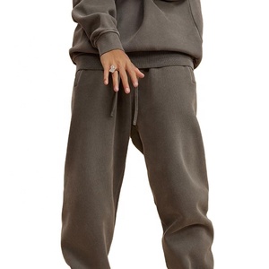 Custom Unisex Vintage Washed <b>Joggers</b> Fleece-Lined <b>Cuffed</b> Sweatpants American Streetwear Casual Trousers Lightweight High Dark - Product Image 3