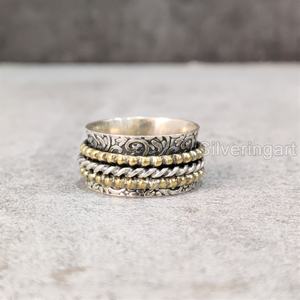 NOUVEAU Spinner Band Spiritual Ring Bague en argent sterling 925 Bague pouce pour femme Yoga Bijoux faits main Christmas Fidget Mens Spinner Ring - Product Image 1