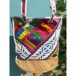 Indian Handmade Quilted Tote Bag Cotton Fabric Patchwork Design Daily Use for Travel Beach Grocery Shopping Great Gift Idea - Product Image 6