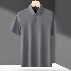 Logo brodé personnalisé nylon respirant pour hommes POLO doux à manches courtes sans trace élastique couleur unie grande taille vierge - Product Image 5