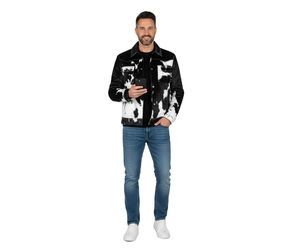 Veste en cuir de motard de course personnalisée de luxe en fourrure d'animal imprimé vache en cuir de vache à fermeture éclair streetwear pour hommes - Product Image 1