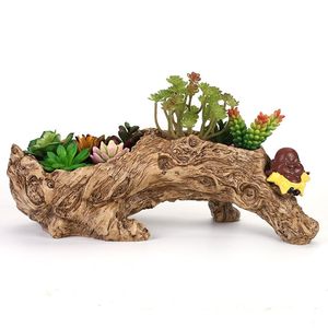 Artisanat pot de fleurs en bois souhaitant bien jardinière arrière-cour décor de jardin créatif jardinières en bois écorce pots de fleurs jardin - Product Image 1