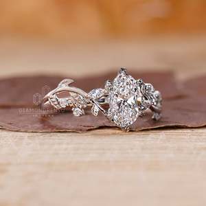 Hợp Thời Trang Phụ Nữ Hình Bầu Dục Phòng Thí Nghiệm Grown Kim Cương Vòng Nho Với Marquise Và Vòng Side Đá Vàng Tốt Solitaire Cho Hôn Nhân Đảng Quà Tặng - Product Image 5