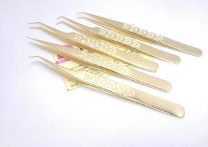 Pince à cils personnalisable avec poignée motif papillon, en acier inoxydable plaqué or, à pointe inclinée à 45 degrés et pointue - Product Image 2