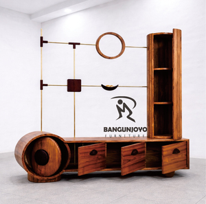 Meuble TV moderne avec rangement en teck ou en bois de suar pour salon de villa ou d'appartement - Product Image 3
