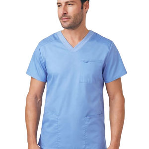 Unisex Blue Cotton Breathable Medical Uniform Two Piece Set for Healthcare Workers <b>Short</b> Sleeve Scrub Suit for Nurses Doctors - Product Image 2