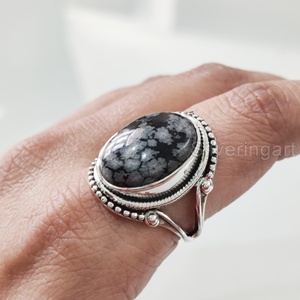 Bague pour femme en obsidienne flocon de neige naturelle, style bohème, cadeau d'anniversaire ou de Saint-Valentin, bijoux en argent sterling 925 - Product Image 4