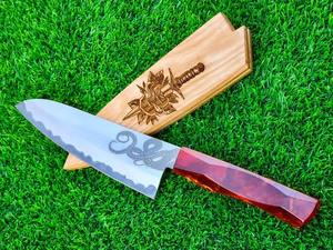 Handmade Carbon Steel Chef Knife with Beautifully Designed Resin <b>Handle</b> <b>Wooden</b> Sheath for DIY Survival - Product Image 5