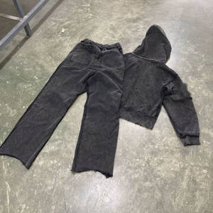 Ensembles de pantalons de survêtement et de joggers à capuche personnalisés à jambes larges ensembles de sweat à capuche brodé délavé au soleil ensembles de sweat à capuche zippé vintage délavés à l'acide pour hommes - Product Image 3