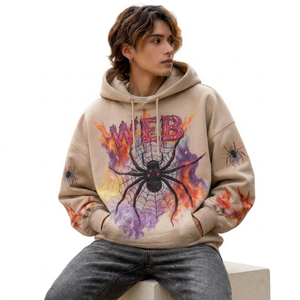 เสื้อฮู้ดดี้ปักลายใยแมงมุมแบบยูนิเซ็กซ์สำหรับฤดูหนาว ทรงโอเวอร์ไซส์ สไตล์ Y2K สตรีทแวร์ ผ้าฝ้ายฟลีซ มีกระเป๋าจิงโจ้ - Product Image 3