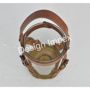 Portavelas Bit Material personalizado-Tiras de vidrio y cuero Portavelas independiente Decorativo Navidad Jardín Huracán - Product Image 5