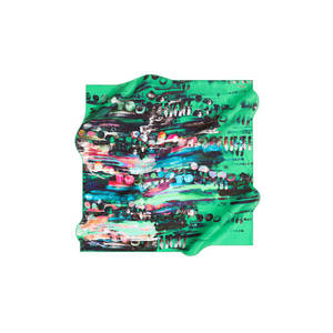 Luxury Hand-Drawn Designer <b>Silk</b> Crepe Satin <b>Scarf</b> 90x90cm - Product Image 1