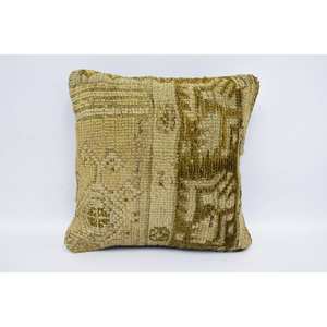 Beige Wool <b>Kantha</b> Patchwork Pillow 12x12 Inch Luxurious Vintage Embroidered Fluffy Print Rustic <b>Throw</b> Pillow for Floor Use - Product Image 1