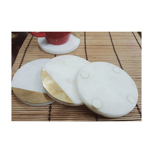 ชุดถาดรองแก้วหินอ่อนทำมือรูปทรงกลมขัดเงาทนทานพร้อมงานทองเหลืองโบราณสำหรับตกแต่งบ้านชา - Product Image 2