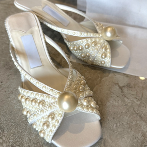 Sandales à talons hauts peep toe élégantes et raffinées pour femmes, chaussures de mariée sexy faites à la main avec perles, escarpins à talons aiguilles pour robe de soirée - Product Image 2