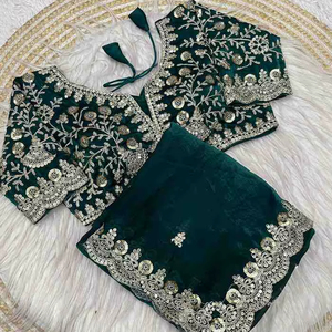 Fendy Satin Soie Belle Designer Saree Collection Catalogue complet disponible au prix de gros, Saree avec broderie travaillé. - Product Image 1