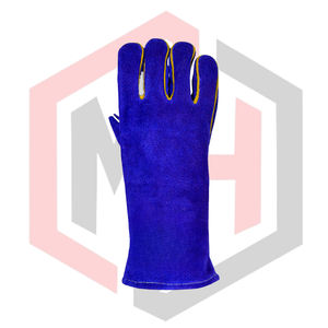 ถุงมือหนังวัวแท้แบบแยกชิ้น สีน้ำเงิน ทนความร้อน ทนไฟ ป้องกันไฟฟ้าสถิต สำหรับงานเชื่อม Mig Tig Stick Forge BBQ ทนการฉีกขาด น้ำหนัก 11 ออนซ์ แบบถัก - Product Image 2