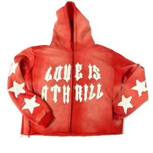 Wholesale USAZE SPORTS High Quality Custom Distressed Patch Hoodies Embroidery Pullover Streetwear Mens Acid <b>Washed</b> Unisex - Product Image 5