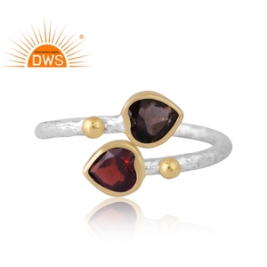 Best Design Sterling <b>Silver</b> Natural <b>Garnet</b> & Smoky Gemstone <b>Ring</b> Custom Design Jewelry For Women Gift For Her - Product Image 3