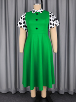 ADR060178 Robe décontractée pour femme, style patchwork, color block, à pois, ligne A, verte, pour l'été, usage quotidien