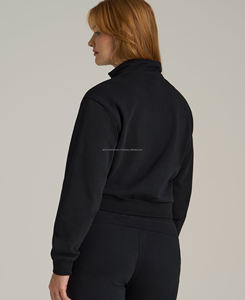 Best Selling <b>Women's</b> 100% Cotton <b>Fleece</b> Stand Half Zipper Sweatshirt Winter Customized Knitted Logo Embroidered Solid <b>Pattern</b> - Product Image 2