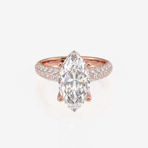 <b>14K</b> <b>Gold</b> <b>Ring</b> with Marquise Cut Moissanite Diamond Three Layer Pave Design - Product Image 6