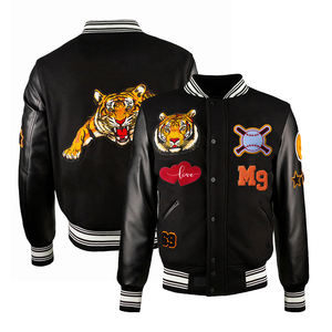 Laine Corps Confortable Baseball Varsity Veste Noir Couleur Cuir Chenille Broderie Logo Chaud Hiver Laine Manteau - Product Image 3