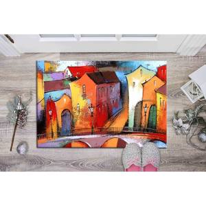 Tapis imprimé avec motif de ville abstraite, cadeau pour elle, peinture de ville colorée, grand, petit, tapis à poils doux - Product Image 5