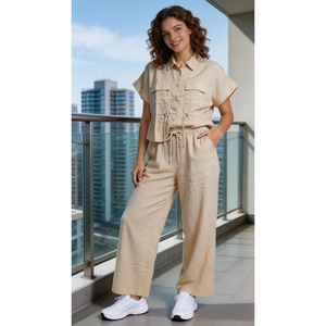 Evolove Soft Breathable Cotton Flex Co-Ord Pajama Set Woven Modal Lounge Wear Elastic Waist Closure for Everyday Comfort ODM - Product Image 2
