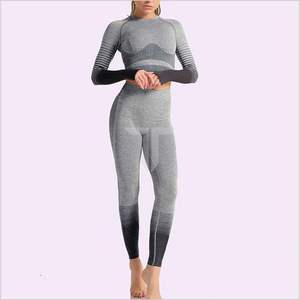 Ensemble de gymnastique d'entraînement 2 pièces pour femmes de haute qualité à manches longues soutien-gorge de sport de Yoga taille haute forme en V respirant XL Legging taille haute - Product Image 4