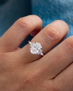 7x9mm Oval Cut Moissanite Engagement Ring | Three <b>Stone</b> with Side Accents | Gold Silver Bridal Wedding Fine Jewelry OEM - Product Image 2