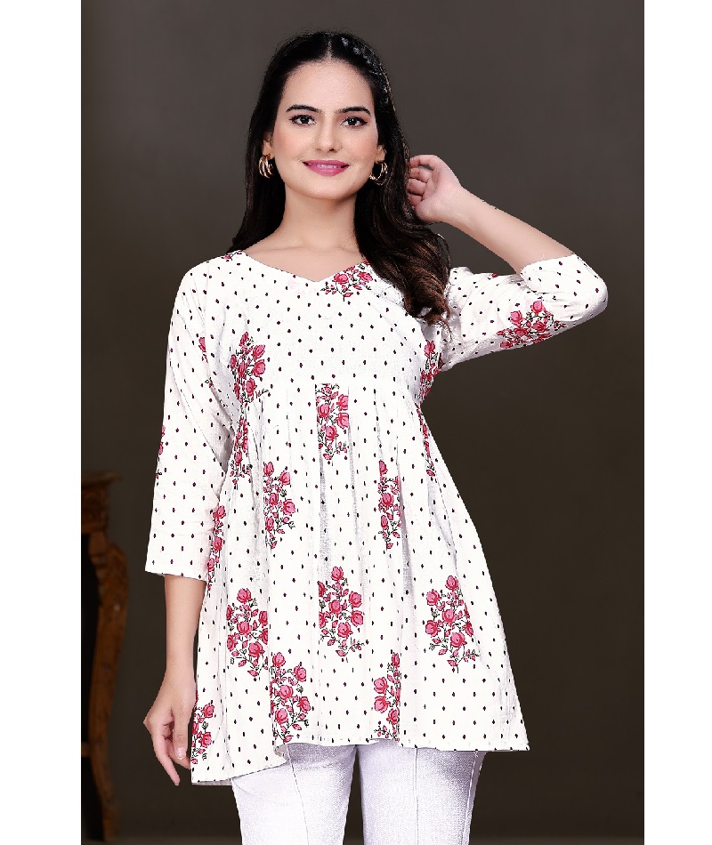 Order Online V Neck Designs for Kurtis Hand Block Printed Design