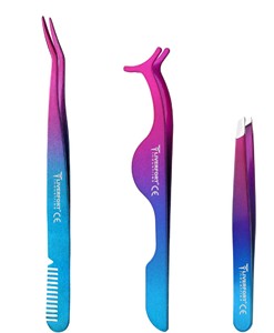 แหนบต่อขนตา3ชิ้นสำหรับมืออาชีพและผู้เริ่มฝึกใช้แหนบหนีบขนตาสแตนเลส - Product Image 3