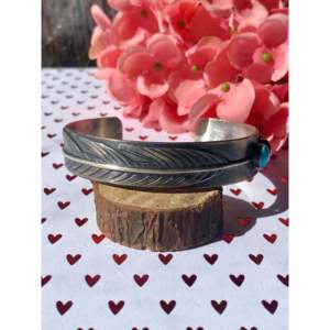 Tony Yazzie Kingman Fashion <b>Cuff</b> Bracelet Turquoise & Spiny Oyster Sterling Silver <b>Feather</b> Design - Product Image 1