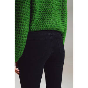 Jeans Negros de Cintura Alta con Corte Acampanado, Mezclilla Transpirable con Estilo Simple, Talla XL, Holgados, Estampado Sexy - Product Image 1