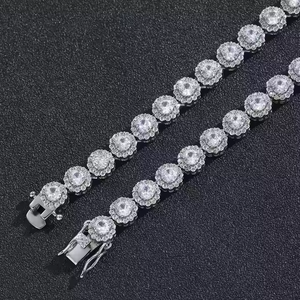 Classic Engagement Gift Blended Size 3MM Gradient Flower Tennis <b>Chain</b> Moissanite 10K Gold/<b>Silver</b> Plated Necklace - Product Image 2