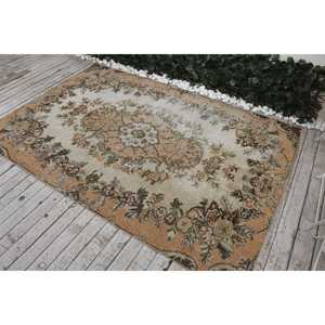 Tapis turc vintage 4,9x7,4 pi (150x226 cm), tapis en laine abstrait marron - Product Image 3