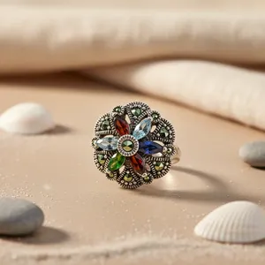 Bague en argent 925 avec pierres précieuses, broches de mode pour femmes - Product Image 1