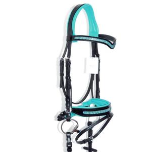 German Comfort Padded Poll Mexican Ring Grackle Figure 8 Museband Bridle TAN Made Leather PVC Racing Riding Western Horse Bridle - Product Image 5