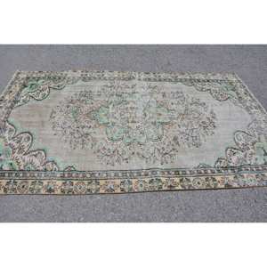 Vintage Turkish Rug Classic Beige Green 4.7 X 8.3ft Patchwork Design Wool Material Latex Backing for Living Teens Bedside Rug - Product Image 3